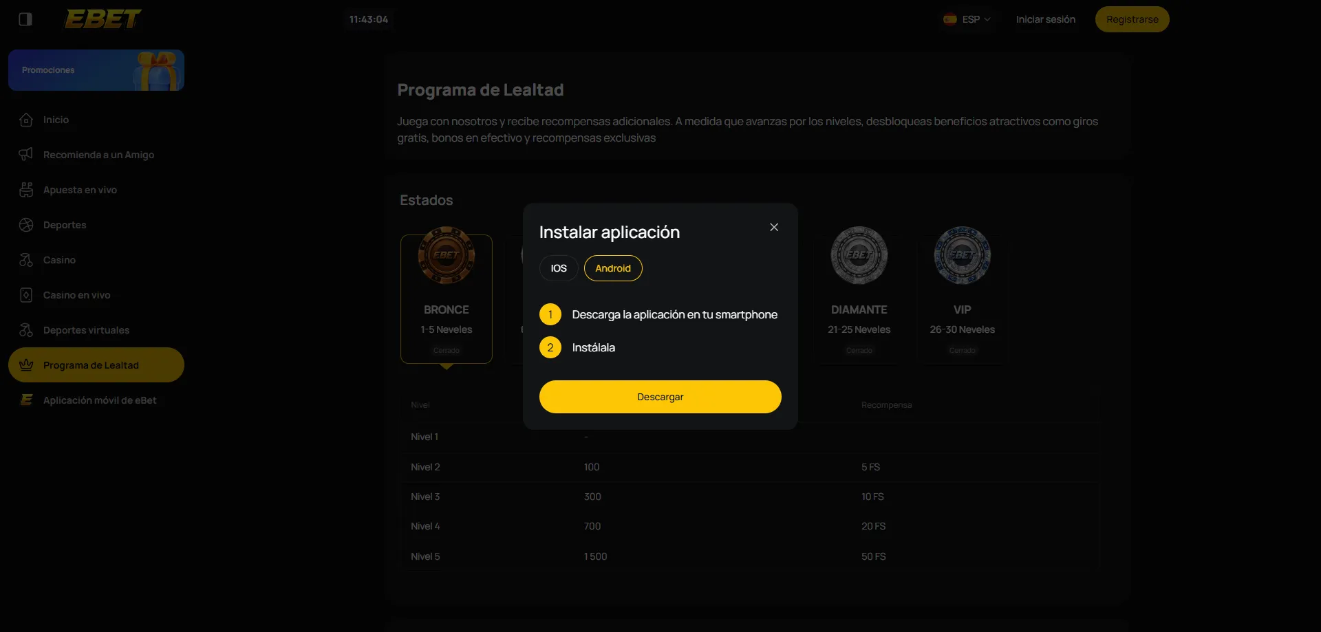 eBet Casino aplicación móvil para iOS y Android en México